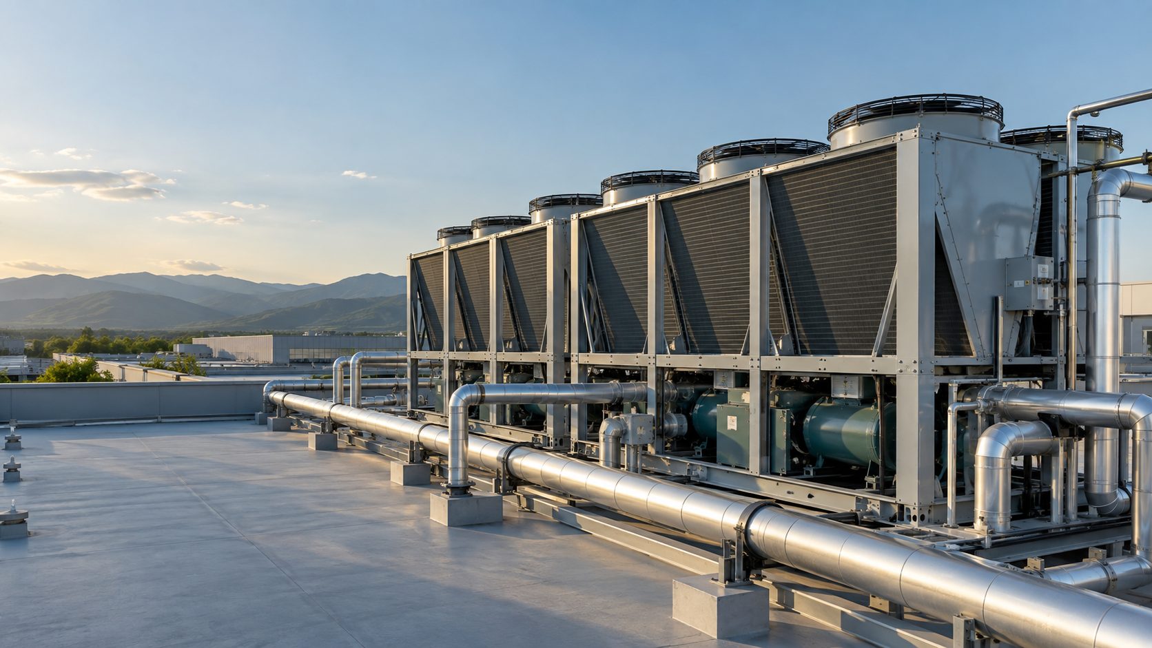 Illustration d’une installation de groupes froids sur un bâtiment industriel